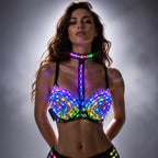 LED Rhinestone Bra & Choker Set | RGB Colour-Changing | Gogo & Stage