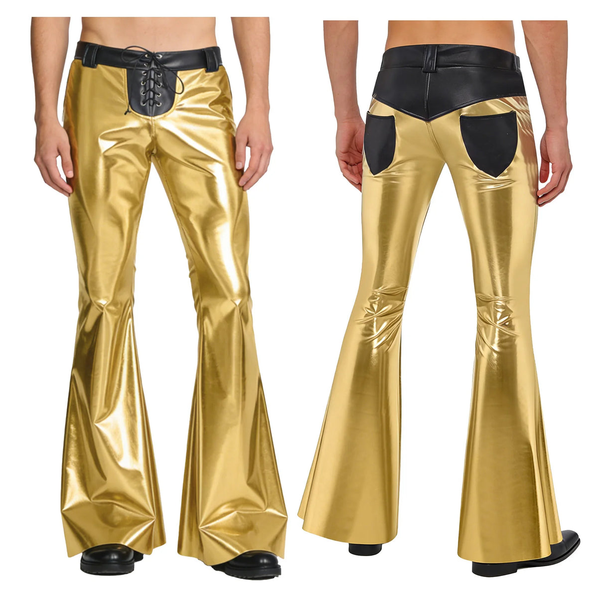 Men’s Metallic Flared Pants | Lace-Up Waist