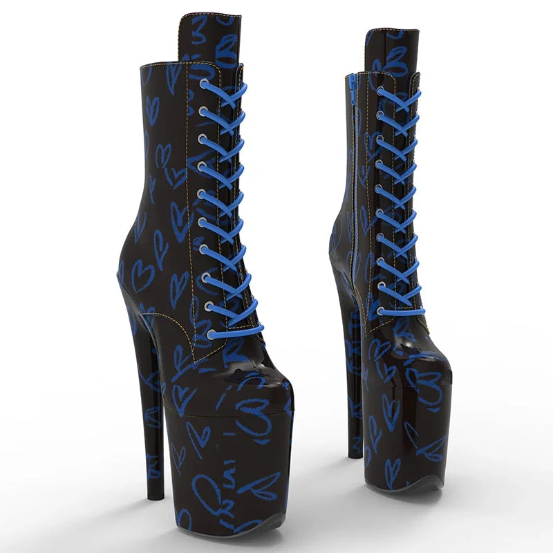 20cm Platform Boots - Ultra High Heel Lace-Up Dance Boots