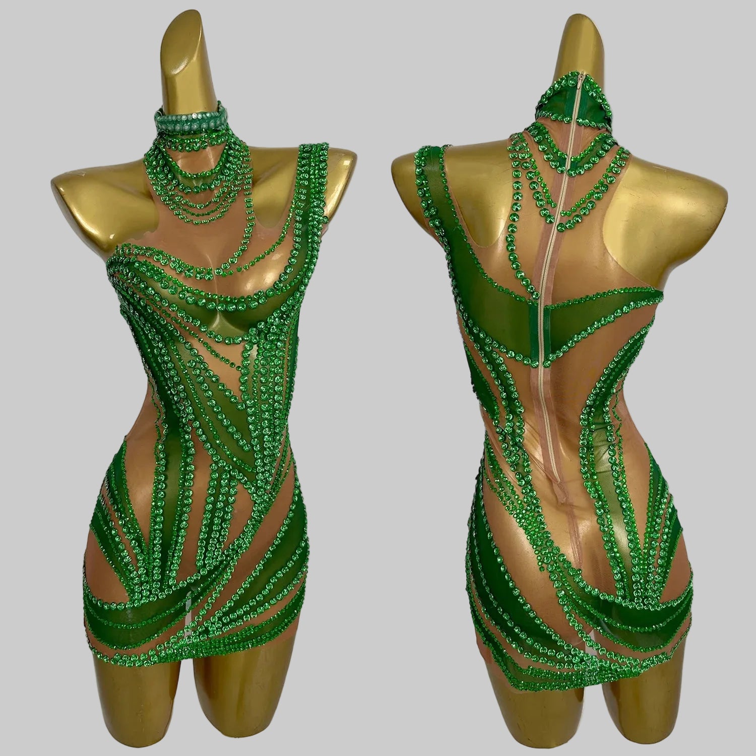 Rhinestone Mini Dress - Sparkly Halter Performance Dress