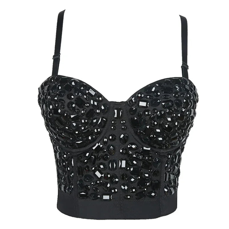 Rhinestone Beaded Bustier Bra Top | Stage & Party