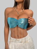 Sequin Shell Tassel Chain Tube Top - Backless Bandage Crop Top