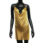 Metal Sequin Halter Mini Dress - Bodycon Party Dress