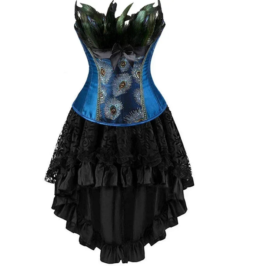 Peacock Corset & Skirt Set | Feather Embroidery