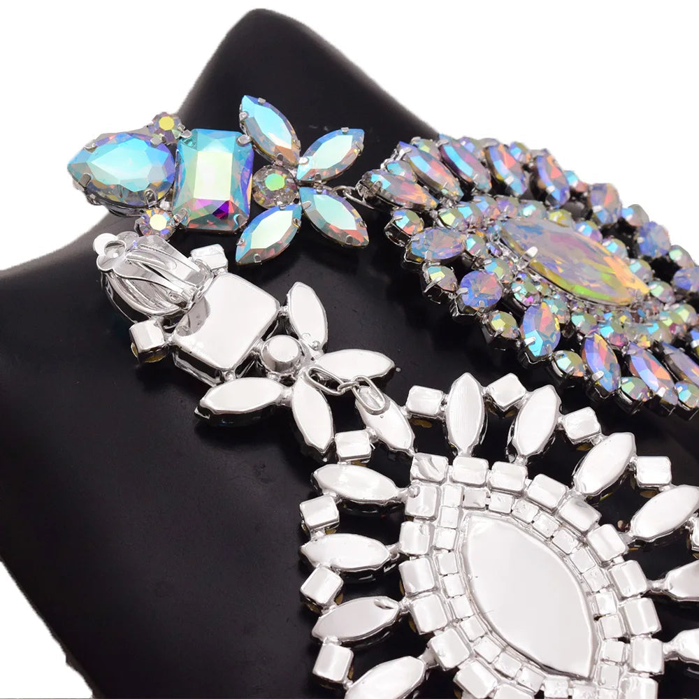 Oversized Crystal Drop Earrings | Clip-On | 13.8cm