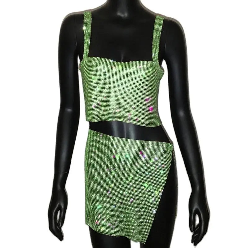 Rhinestone Crystal Two-Piece Set with Waist Chain