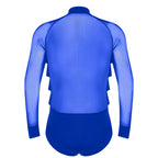 Men's Latin Dance Bodysuit | Mesh Sleeves | Ruffle V-Neck