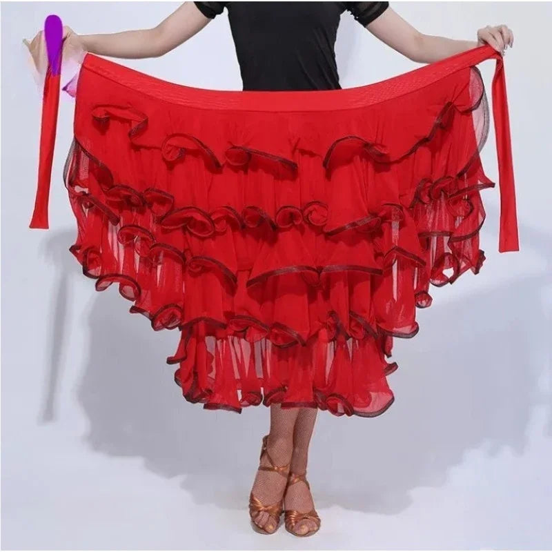 Multi-Tier Ruffle Latin Skirt | Competition & Practice | Red & Black