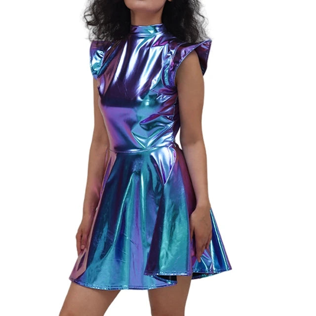 Holographic Pleated Dress | Turtleneck | 9 Colors