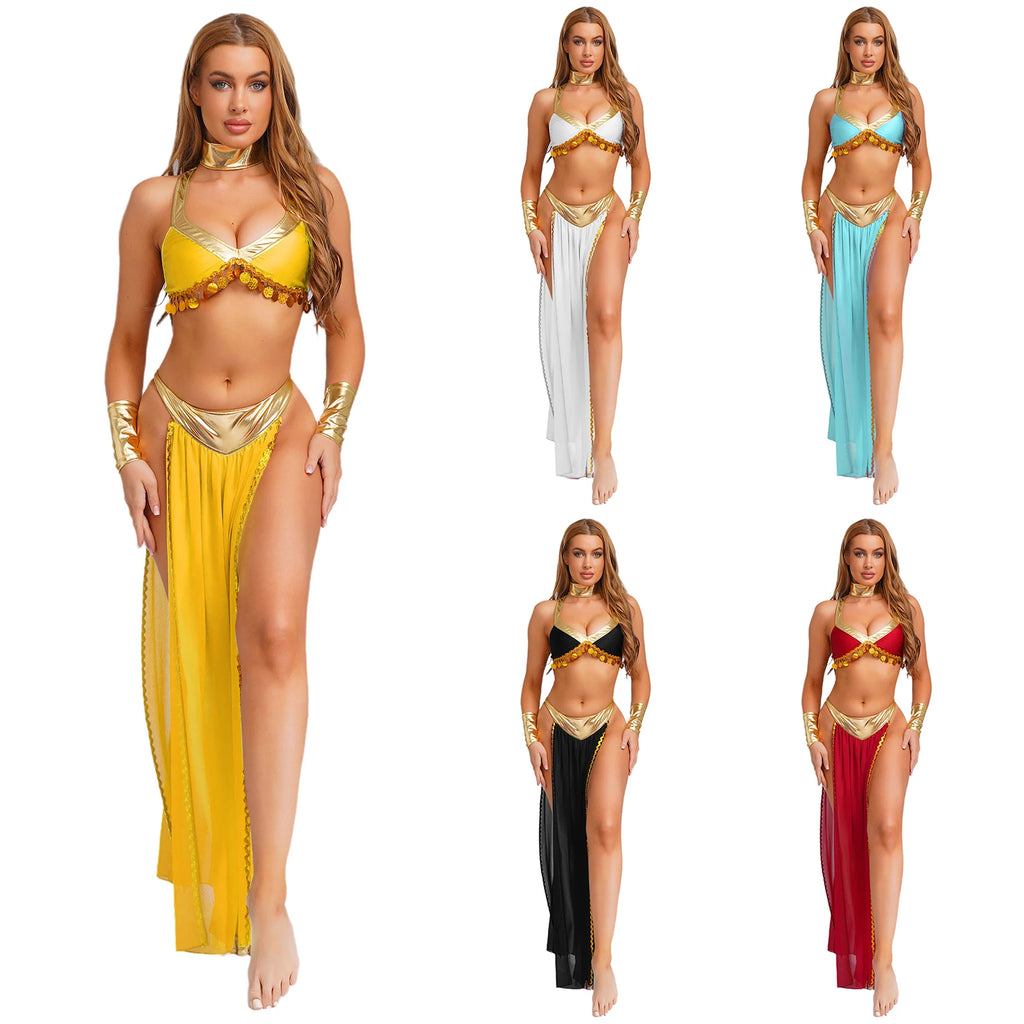 Egyptian Queen Costume | Belly Dance Crop Top & Slit Skirt
