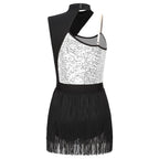 Sequin Tassel Latin Dance Dress | One-Shoulder | Fringe Skirt