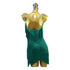 Green Rhinestone Latin Dance Dress with Fringe & Tassel Details