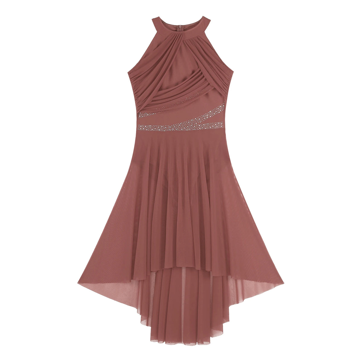 Lyrical Dance Dress | Rhinestone Asymmetric Mesh