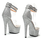 6-Inch Glitter Platform Sandals - Clear Exotic Dance Heels