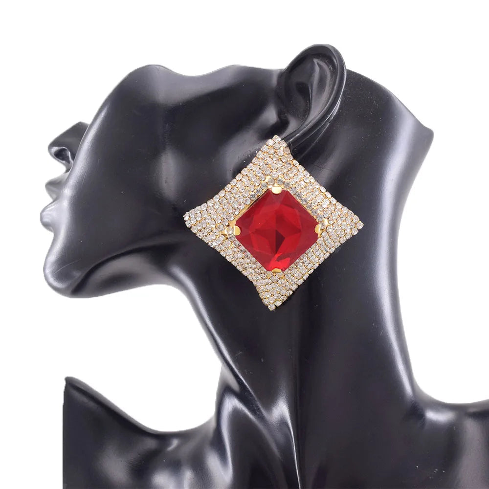 Square Rhinestone Stud Earrings | Geometric | 7 Colors