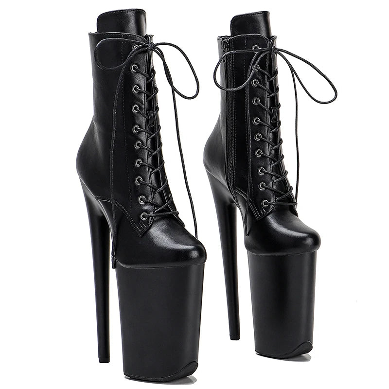 23cm Matte Platform Ankle Boots - Sexy Lace-Up Dance Boots