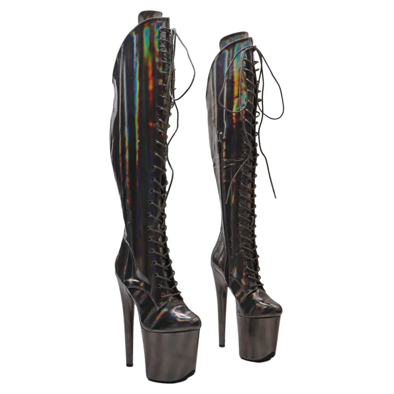 8-Inch Holographic Platform Thigh-High Boots - Exotic Dance Boots