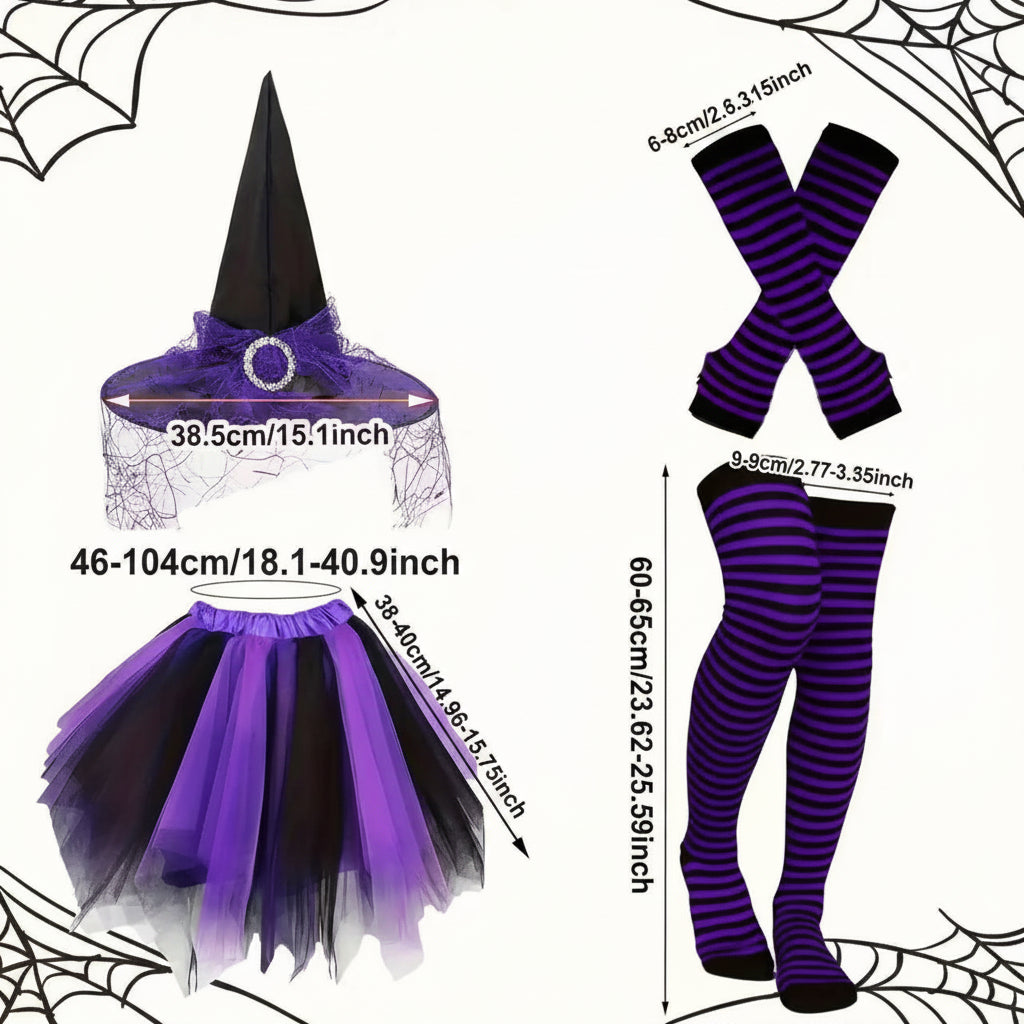 Witch Costume Set | Tutu Skirt, Hat, Stockings & Arm Warmers