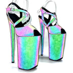 10-Inch Holographic Platform Sandals - Peep Toe Exotic Dance Heels