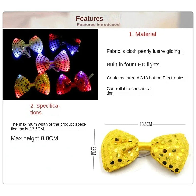 LED Light-Up Sequin Bow Tie | 3 Flash Modes | 10 Colors