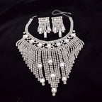 Rhinestone Tassel Necklace & Earring Set | 3-Piece