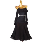 Black Off-Shoulder Ballroom Dress | White Sash | XXS-XXL