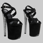 20CM Suede Glitter Platform Sandals - 8 Inch High Heel Pole Dance Shoes