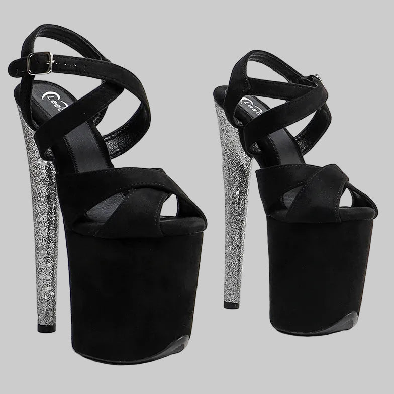 20CM Suede Glitter Platform Sandals - 8 Inch High Heel Pole Dance Shoes