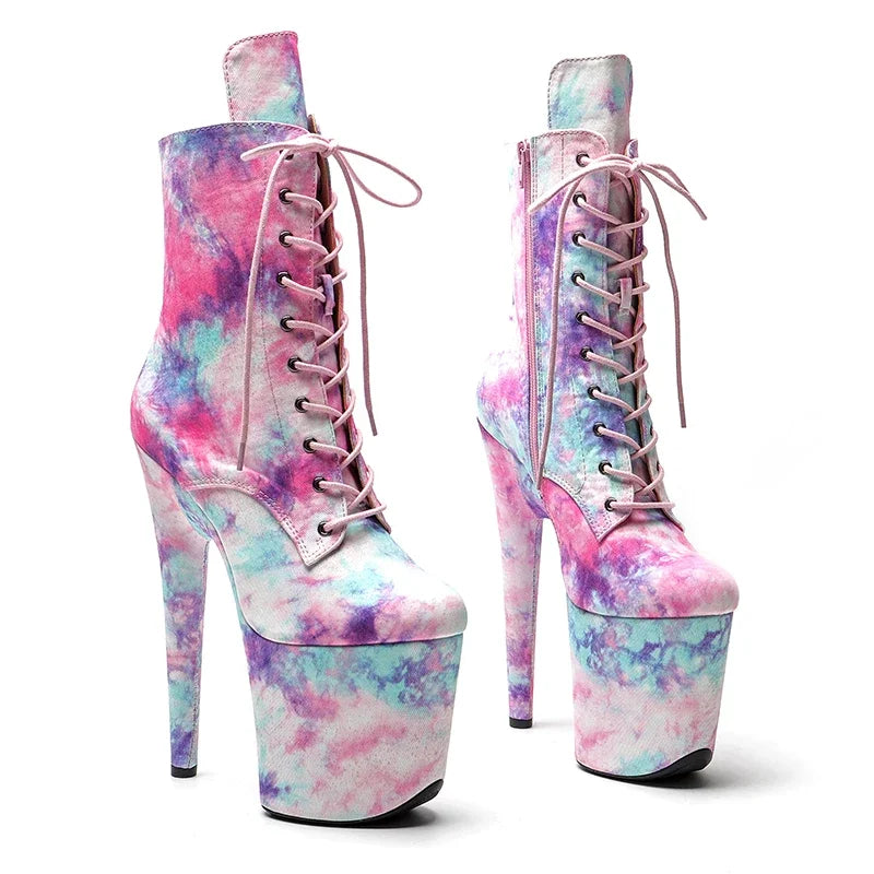 8-Inch Colorful Platform Ankle Boots - Pole Dance Boots