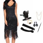 1920s Gatsby Flapper Dress & Accessory Set | Sequin Fringe | Plus Size XS–4XL