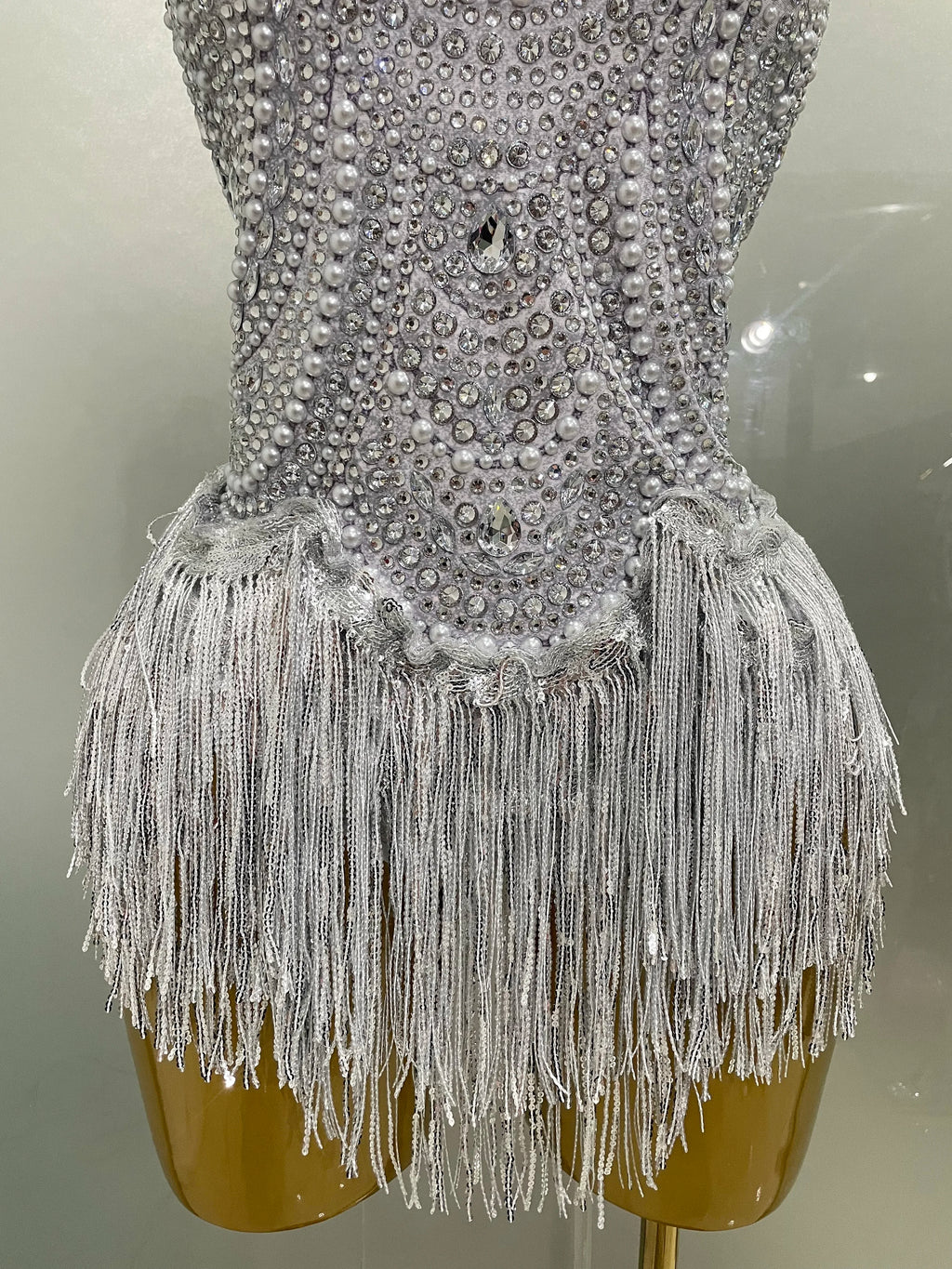 Rhinestone Pearl Tassel Bodysuit | Stage & Party | S–XL