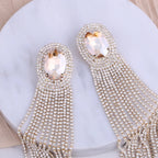Long Rhinestone Drop Earrings | Clip or Pin
