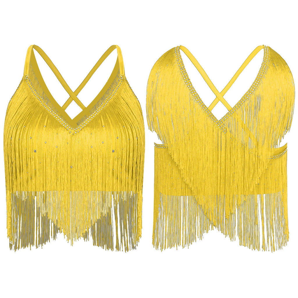 Fringe Tassel Crop Top | Crisscross Back | Latin Dance & Stage | 7 Colours