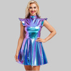 Holographic A-Line Performance Dress - Futuristic Stage Costume