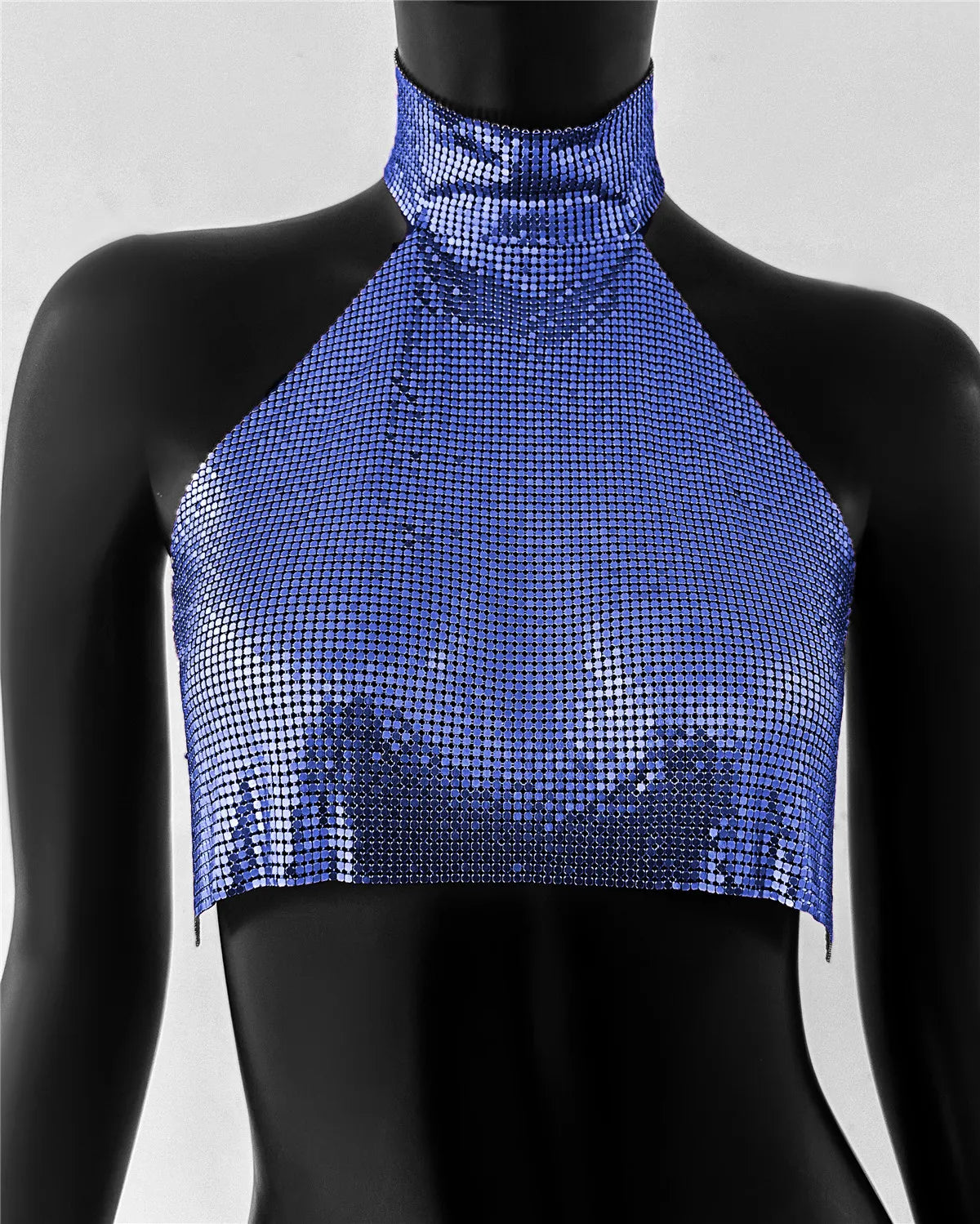 Metal Sequin Halter Crop Top