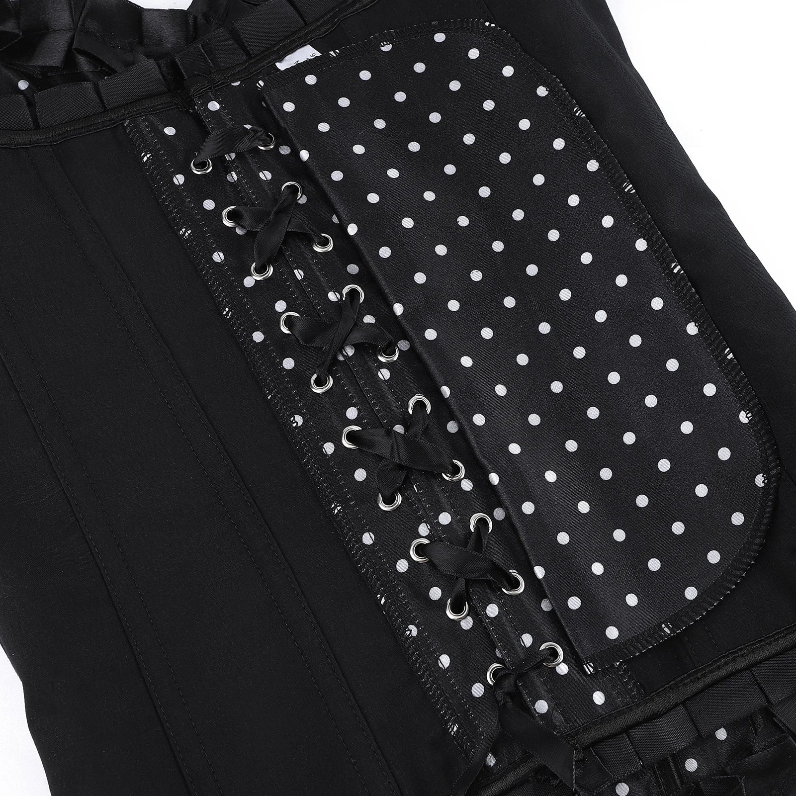 Polka Dot Satin Overbust Corset | Bow & Lace Trim | Vintage