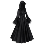 Gothic Hooded Witch Gown | Corset Lace-Up | Bell Sleeve Maxi Dress