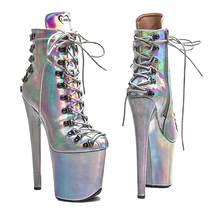 8-Inch Patent Ankle Platform Boots - Open Toe Boots