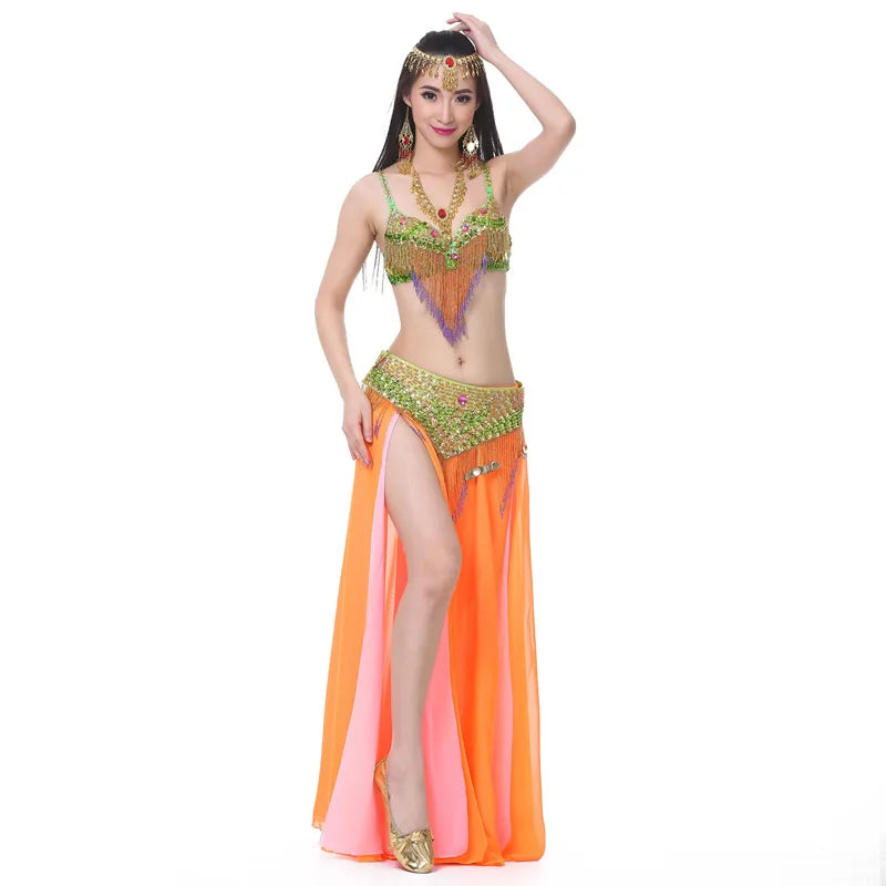 Beaded Belly Dance Costume Set | Bra, Belt & Skirt | 3-Piece