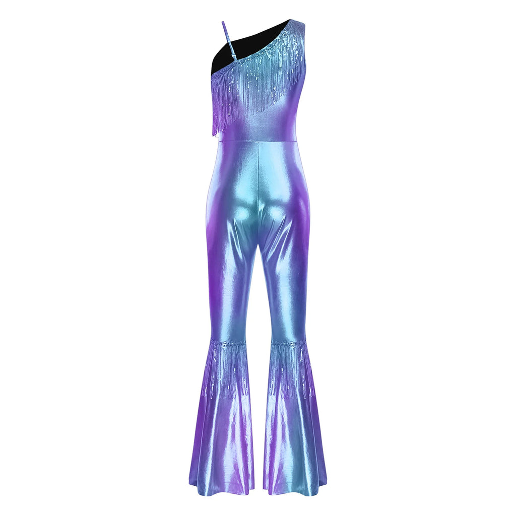 Women's Metallic Disco Jumpsuit | One Shoulder | Bell Bottom