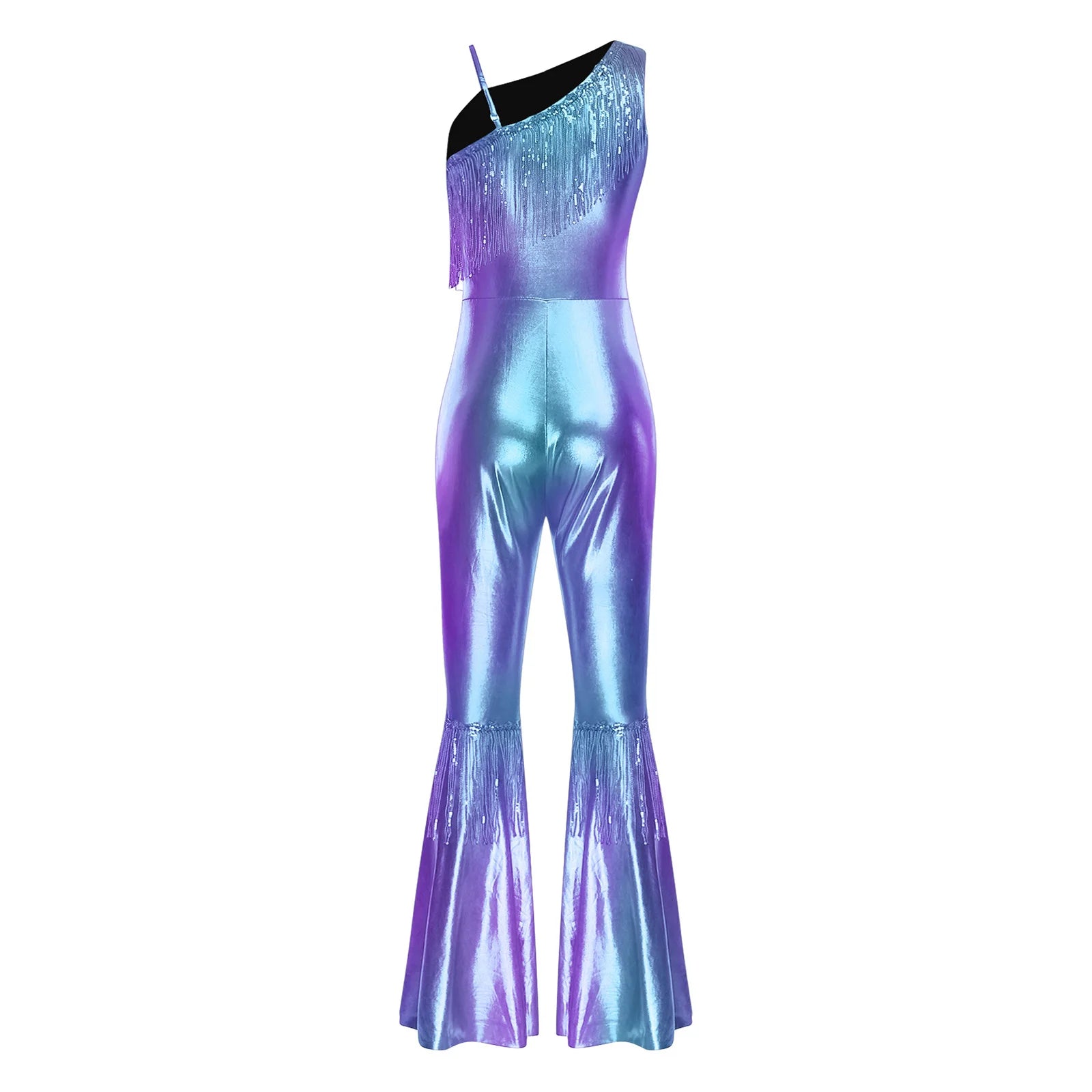 Women's Metallic Disco Jumpsuit | One Shoulder | Bell Bottom