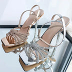 Rhinestone Strappy Heels | Ankle-Wrap Sandal | 4.5" Heel