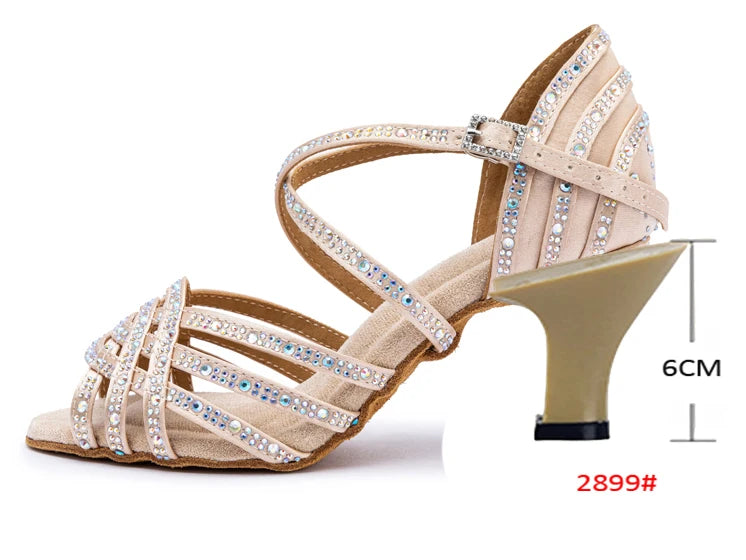 Rhinestone Latin Dance Heels | Satin Ballroom Sandals