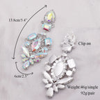 Crystal Dangle Drop Earrings | Clip-On | Oversized