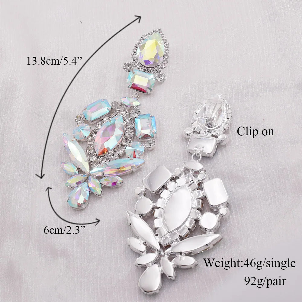 Crystal Dangle Drop Earrings | Clip-On | Oversized