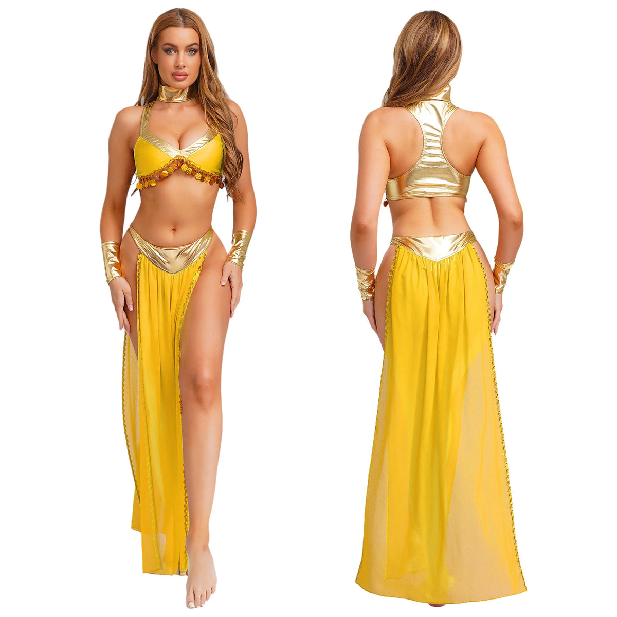 Egyptian Queen Costume | Belly Dance Crop Top & Slit Skirt