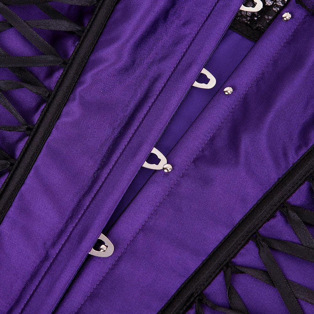 Purple Satin Overbust Corset | Lace-Up Boned Bustier