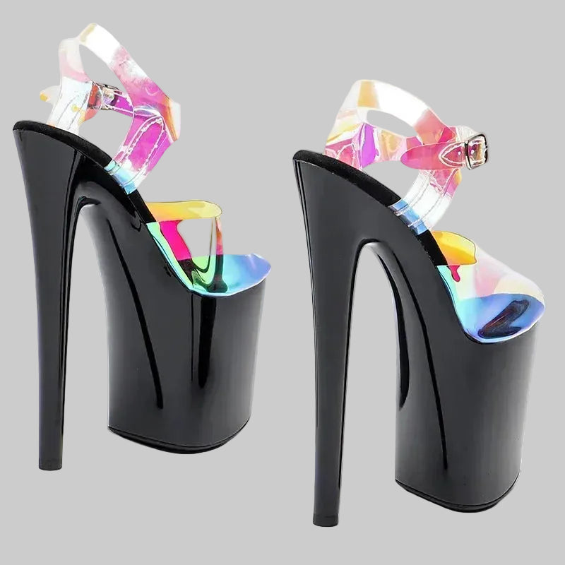 Holographic Platform Heels - 8-Inch Lace-Up Sandals for Pole Dance & Performance