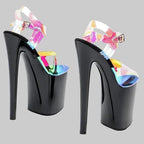Holographic Platform Heels - 8-Inch Lace-Up Sandals for Pole Dance & Performance