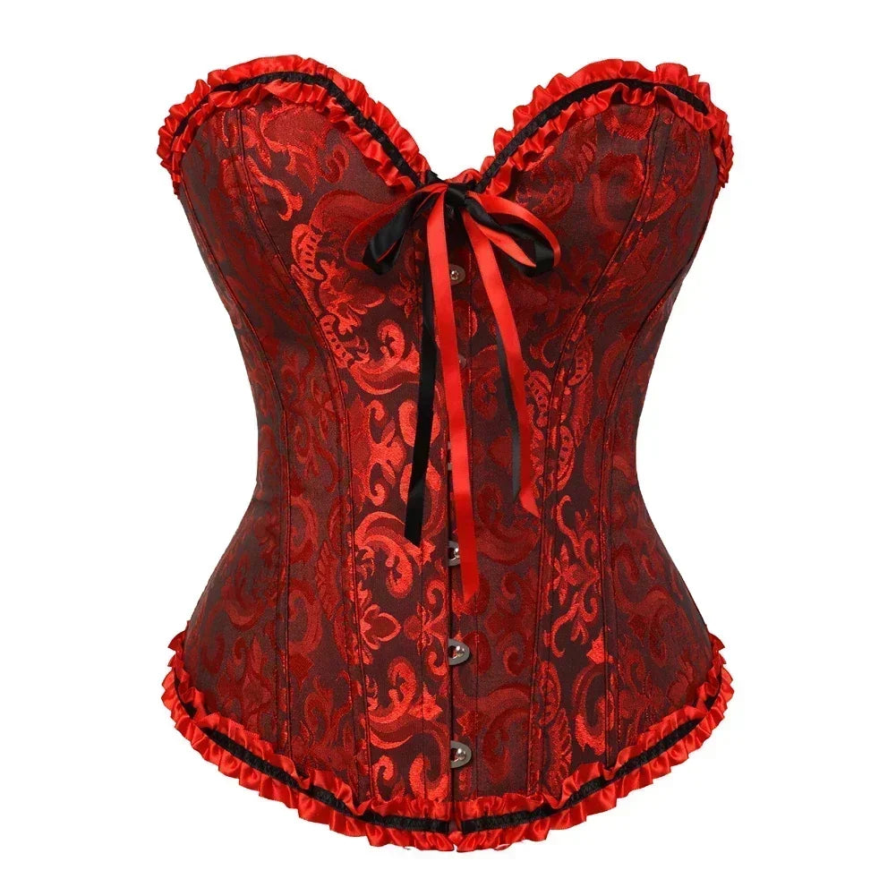 Victorian Overbust Corset | Floral Satin | Plus Size